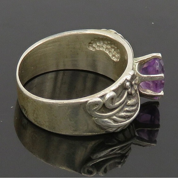 CAROLYN POLLACK 925 Silver  Vintage Amethyst Floral Band Ring Sz 9 - Picture 3 of 9